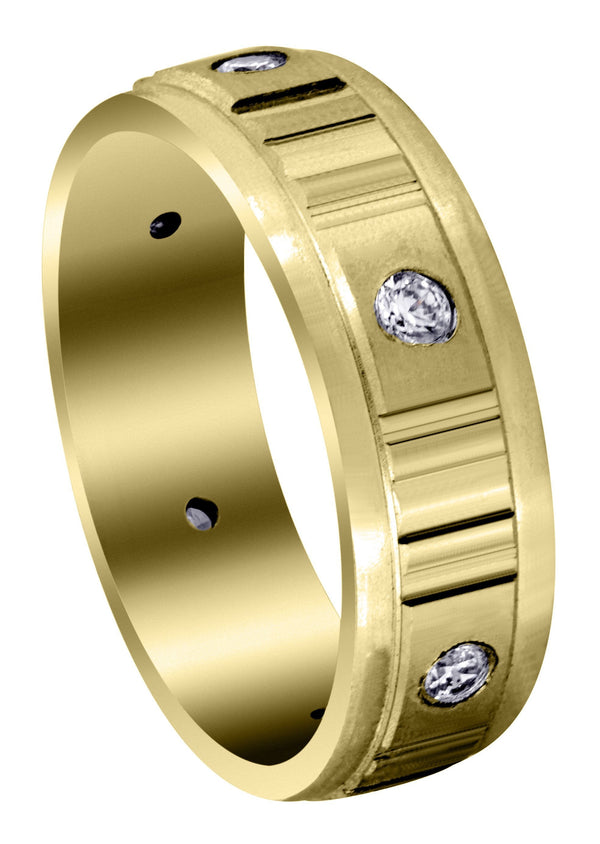 Yellow Gold Diamond Mens Wedding Band | 0.3 Carats | Satin Finish (Reed)