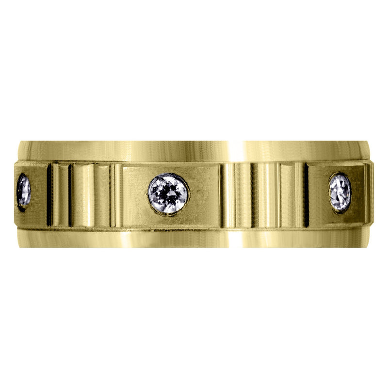 Yellow Gold Diamond Mens Wedding Band | 0.3 Carats | Satin Finish (Reed)