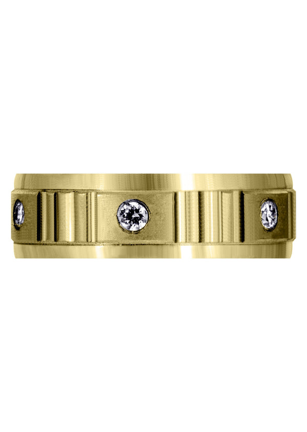 Yellow Gold Diamond Mens Wedding Band | 0.3 Carats | Satin Finish (Reed)