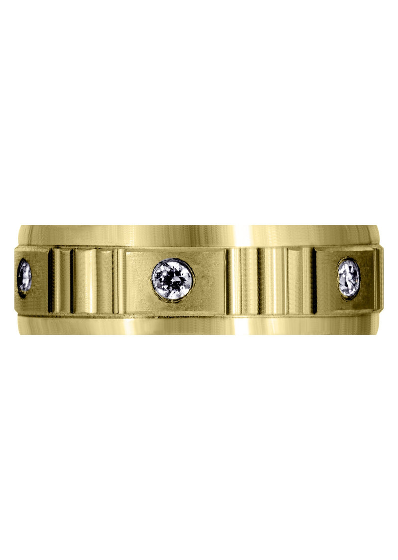 Yellow Gold Diamond Mens Wedding Band | 0.3 Carats | Satin Finish (Reed)