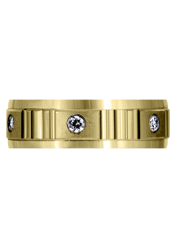 Yellow Gold Diamond Mens Wedding Band | 0.3 Carats | Satin Finish (Reed)