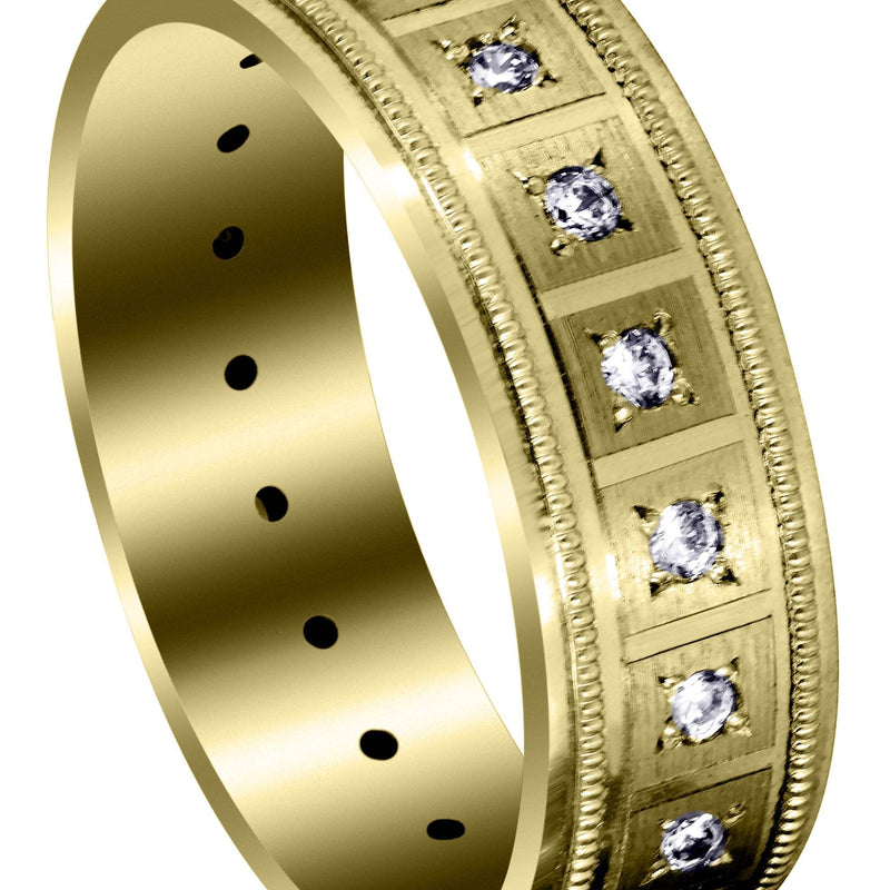 Yellow Gold Classic Diamond Mens Wedding Band | 0.4 Carats (River)