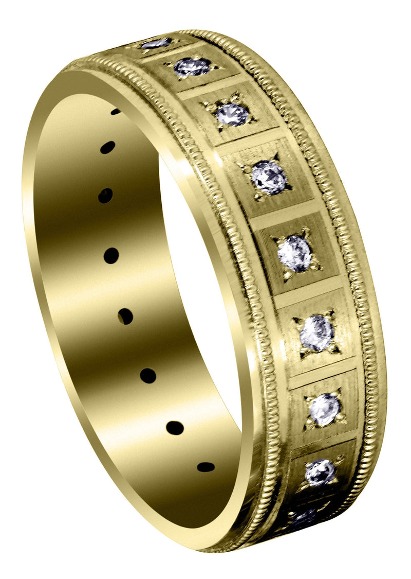 Yellow Gold Classic Diamond Mens Wedding Band | 0.4 Carats (River)