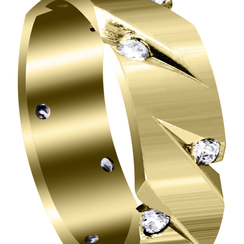 Yellow Gold Diamond Mens Wedding Band | 0.5 Carats | Satin Finish (Fabian)