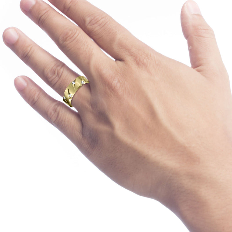 Yellow Gold Diamond Mens Wedding Band | 0.5 Carats | Satin Finish (Fabian)