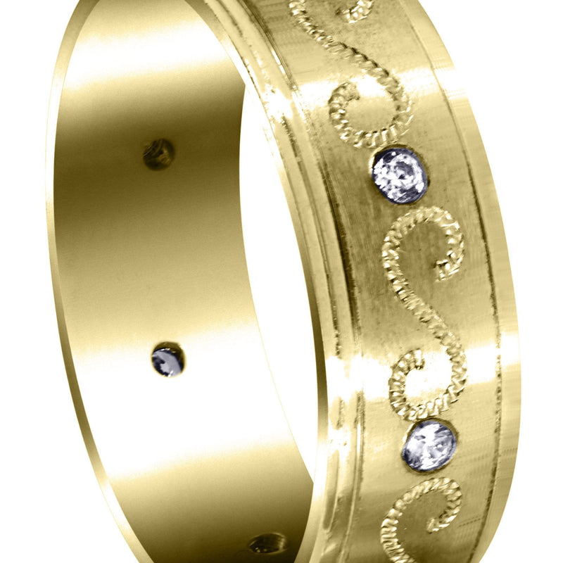 Yellow Gold Diamond Mens Wedding Band | 0.16 Carats | Satin Finish (Quinn)