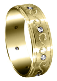 Yellow Gold Diamond Mens Wedding Band | 0.16 Carats | Satin Finish (Quinn)