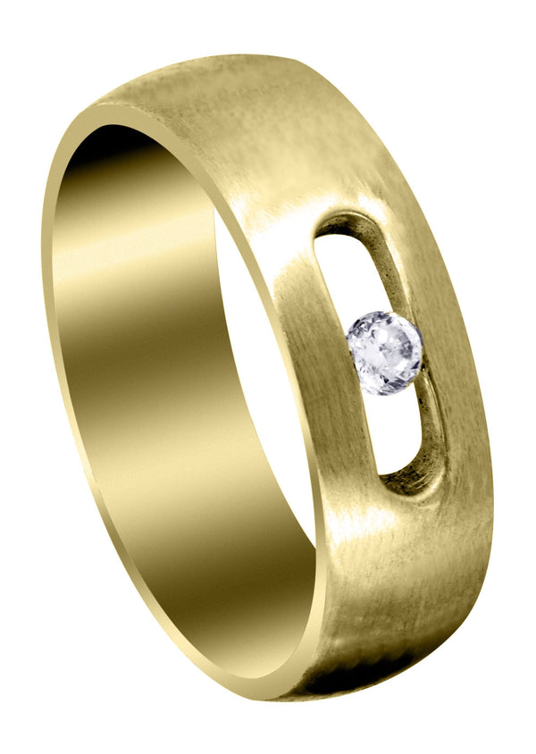 Yellow Gold Diamond Mens Wedding Band | 0.1 Carats | Satin Finish (Jett)