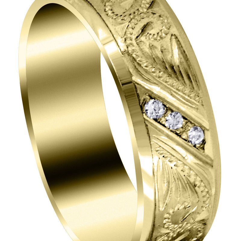 Yellow Gold Diamond Mens Wedding Band | 0.18 Carats | Satin Finish (Kyrie)