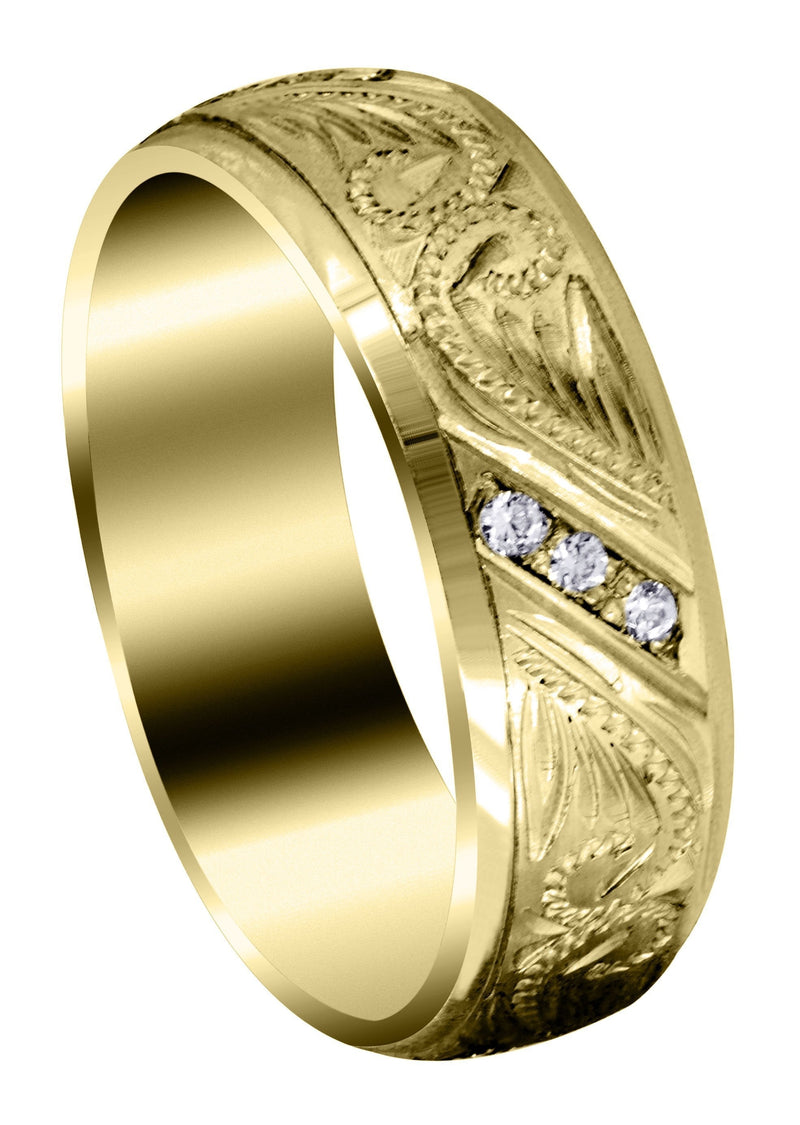 Yellow Gold Diamond Mens Wedding Band | 0.18 Carats | Satin Finish (Kyrie)