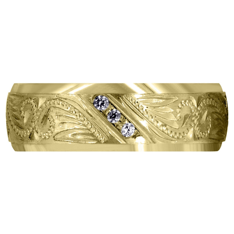 Yellow Gold Diamond Mens Wedding Band | 0.18 Carats | Satin Finish (Kyrie)