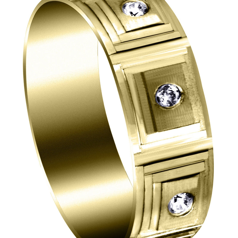 Yellow Gold Diamond Mens Wedding Band | 0.24 Carats | Wire Matt Finish (Angelo)