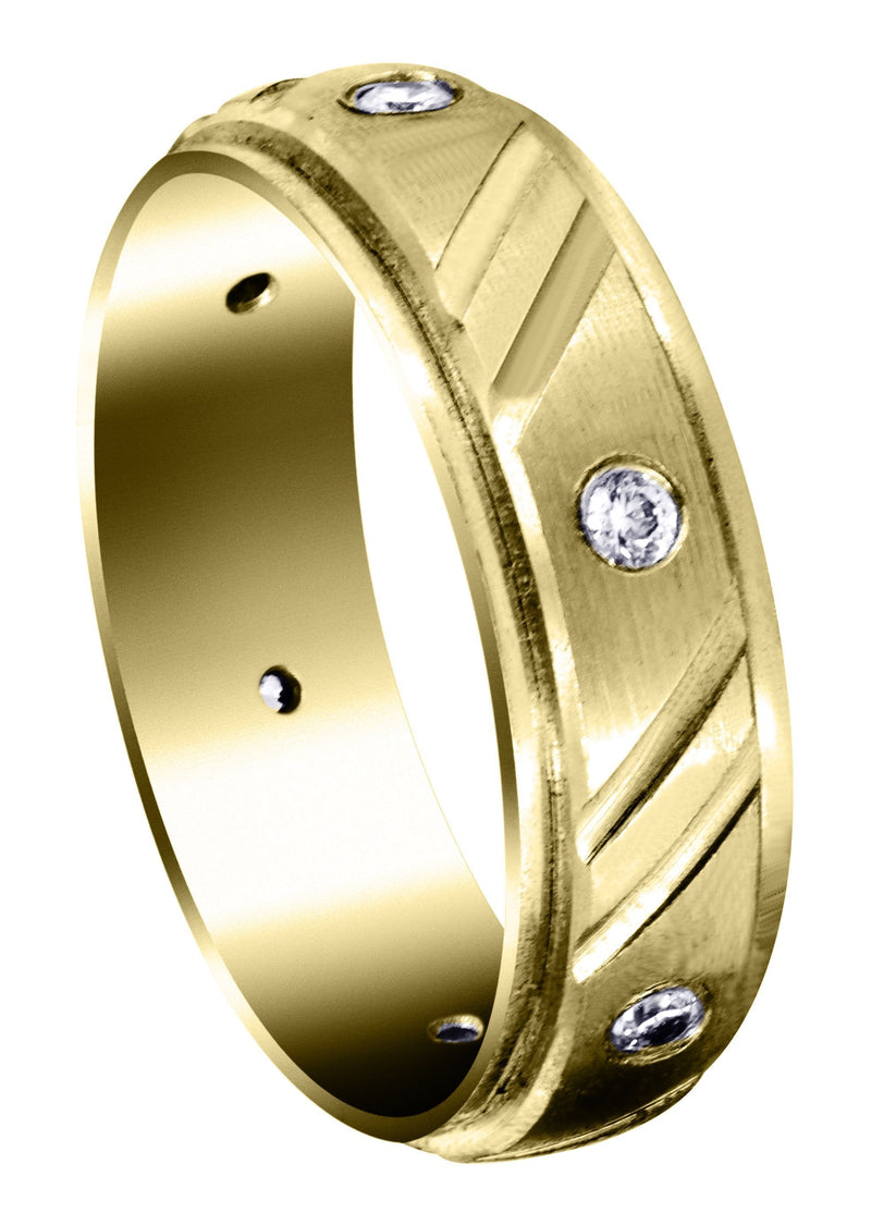 Yellow Gold Diamond Mens Wedding Band | 0.24 Carats | Satin Finish (Louis)