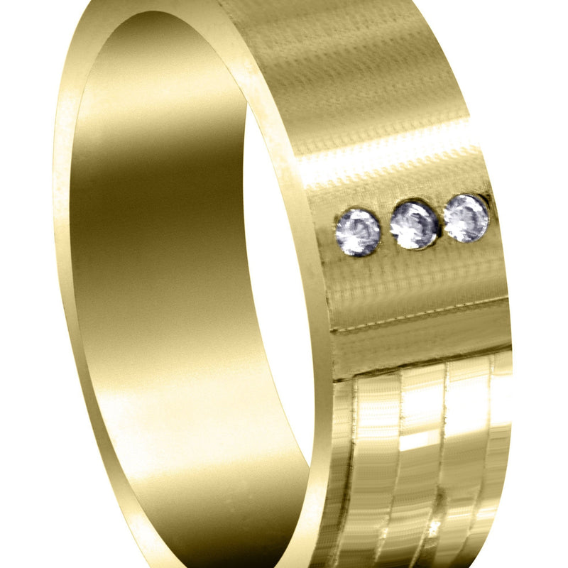 Yellow Gold Diamond Mens Wedding Band | 0.06 Carats | Satin Finish (Lane)
