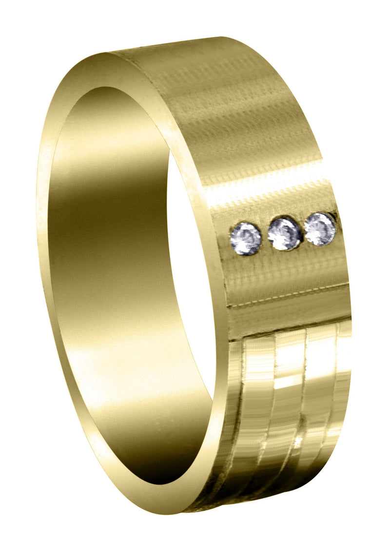 Yellow Gold Diamond Mens Wedding Band | 0.06 Carats | Satin Finish (Lane)