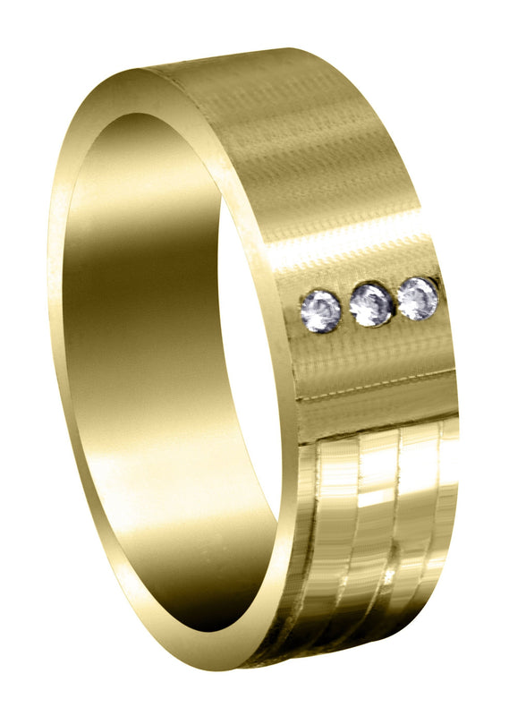 Yellow Gold Diamond Mens Wedding Band | 0.06 Carats | Satin Finish (Lane)