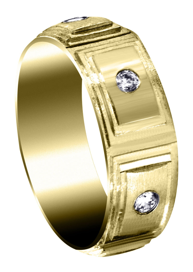 Yellow Gold Diamond Mens Wedding Band | 0.36 Carats | Wire Matt Finish (Rafael)