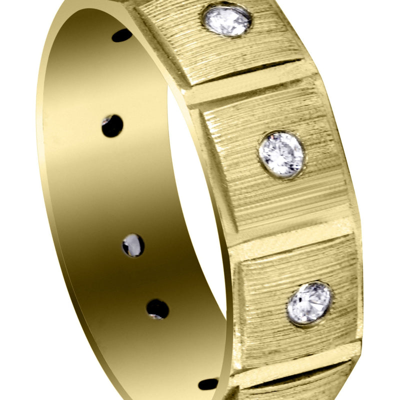 Yellow Gold Diamond Mens Wedding Band | 0.5 Carats | Diamond Cut Finish (Ronan)