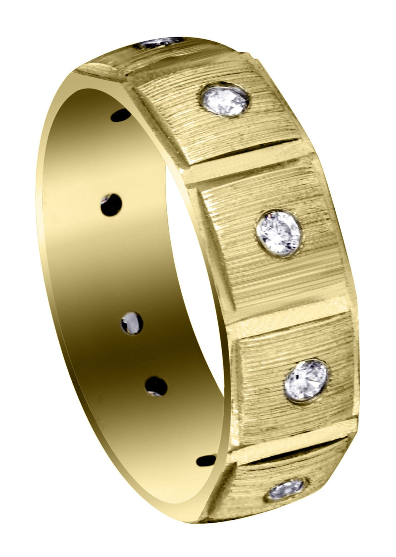 Yellow Gold Diamond Mens Wedding Band | 0.5 Carats | Diamond Cut Finish (Ronan)