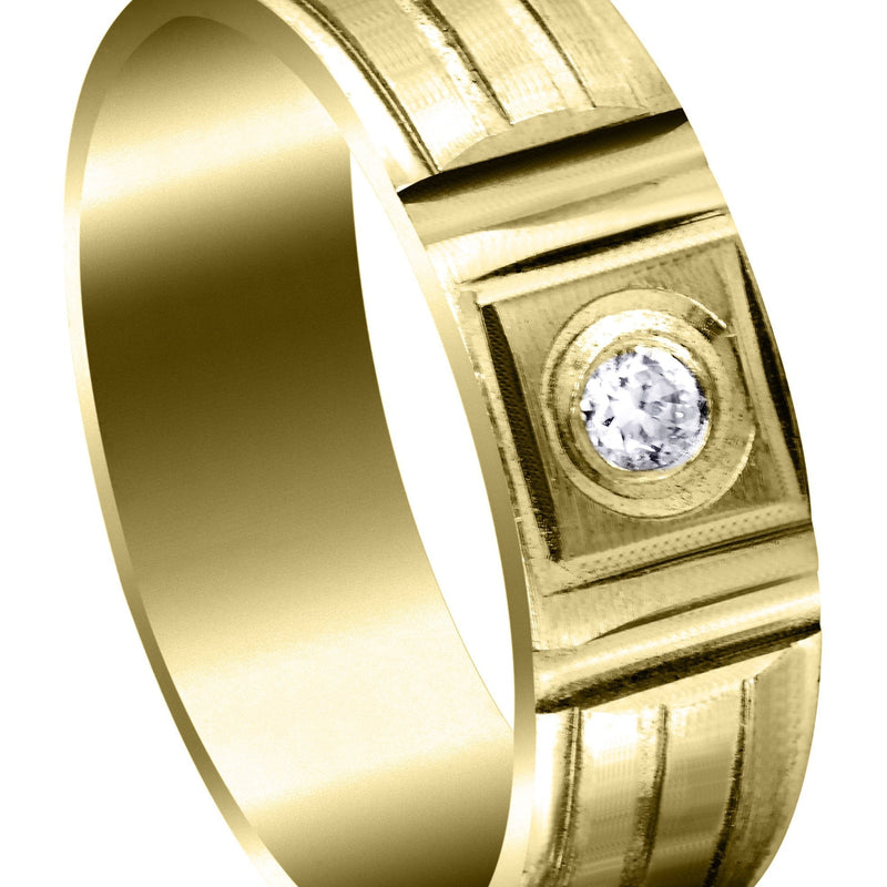 Yellow Gold Diamond Mens Engagement Ring | 0.07 Carats | Satin Finish (Jeffrey)