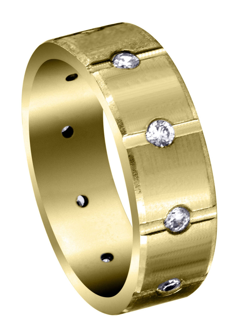 Yellow Gold Diamond Mens Wedding Band | 0.5 Carats | Satin Finish (Archer)
