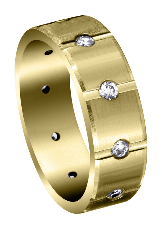 Yellow Gold Diamond Mens Wedding Band | 0.5 Carats | Satin Finish (Archer)