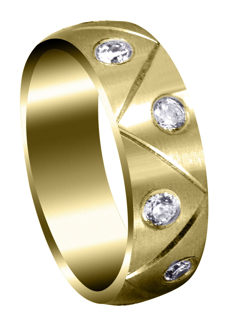 Yellow Gold Diamond Mens Wedding Band | 1 Carats | Satin Finish (Milo)