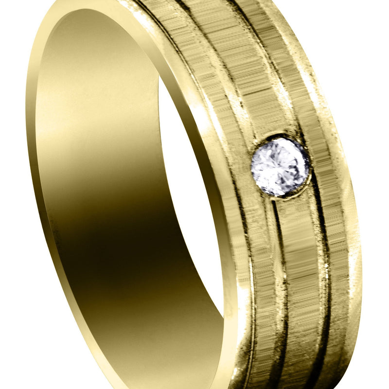 Yellow Gold Diamond Mens Engagement Ring | 0.12 Carats | Cross Satin Finish (Kyler)