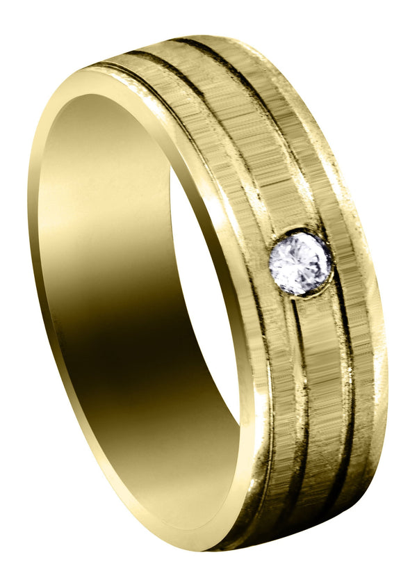 Yellow Gold Diamond Mens Engagement Ring | 0.12 Carats | Cross Satin Finish (Kyler)