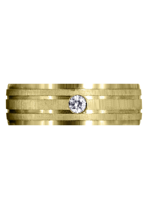 Yellow Gold Diamond Mens Engagement Ring | 0.12 Carats | Cross Satin Finish (Kyler)