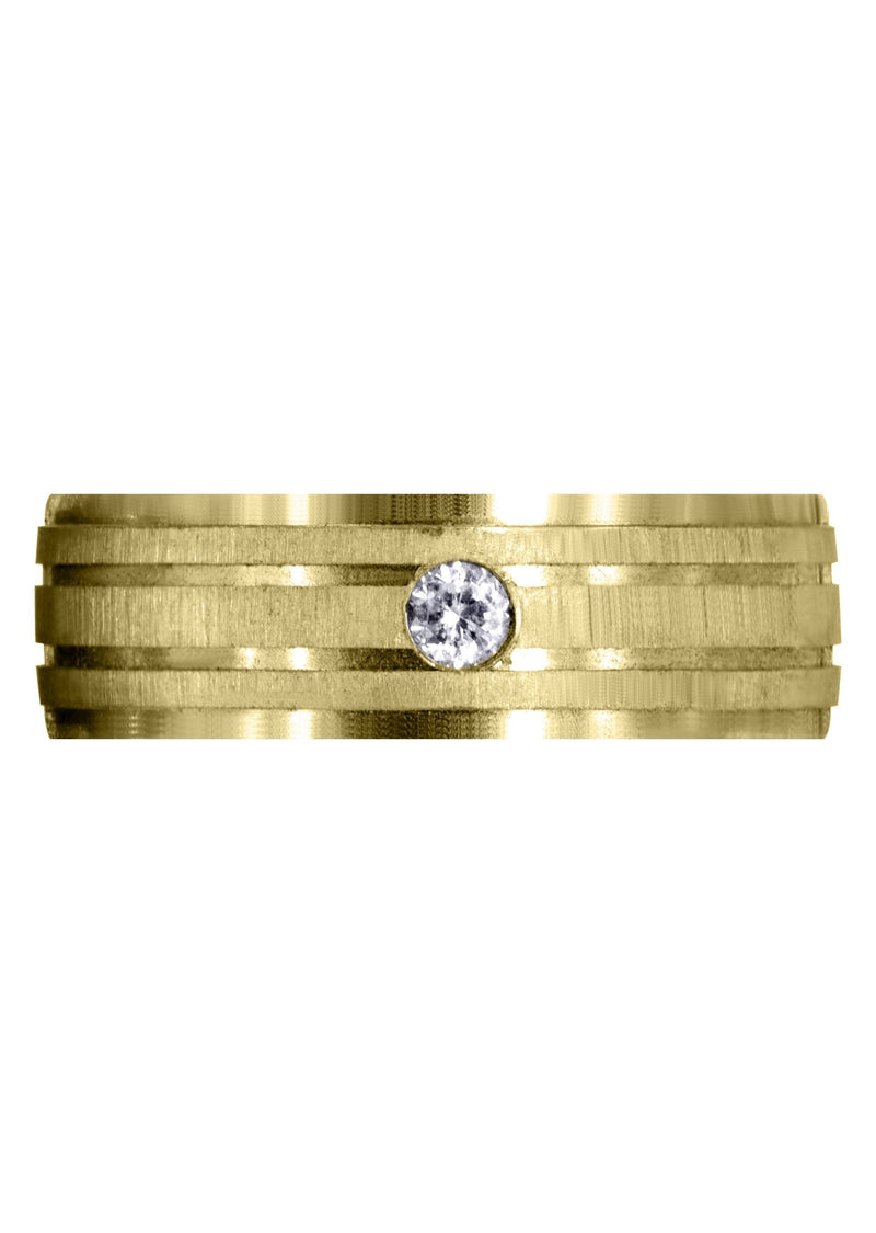 Yellow Gold Diamond Mens Engagement Ring | 0.12 Carats | Cross Satin Finish (Kyler)