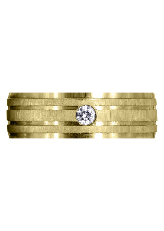 Yellow Gold Diamond Mens Engagement Ring | 0.12 Carats | Cross Satin Finish (Kyler)