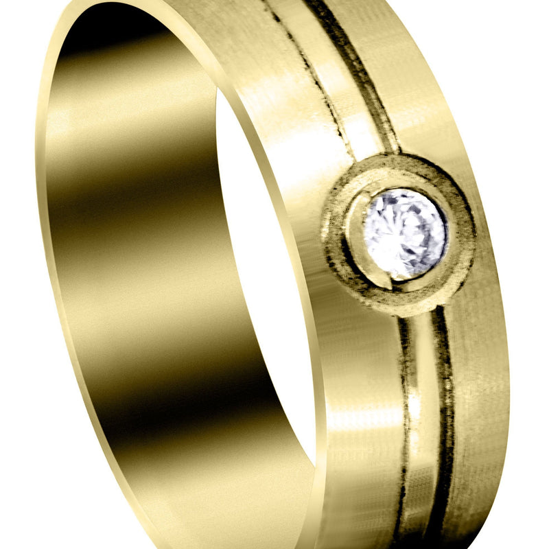 Yellow Gold Diamond Mens Wedding Band | 0.1 Carats | Satin Finish (Erik)