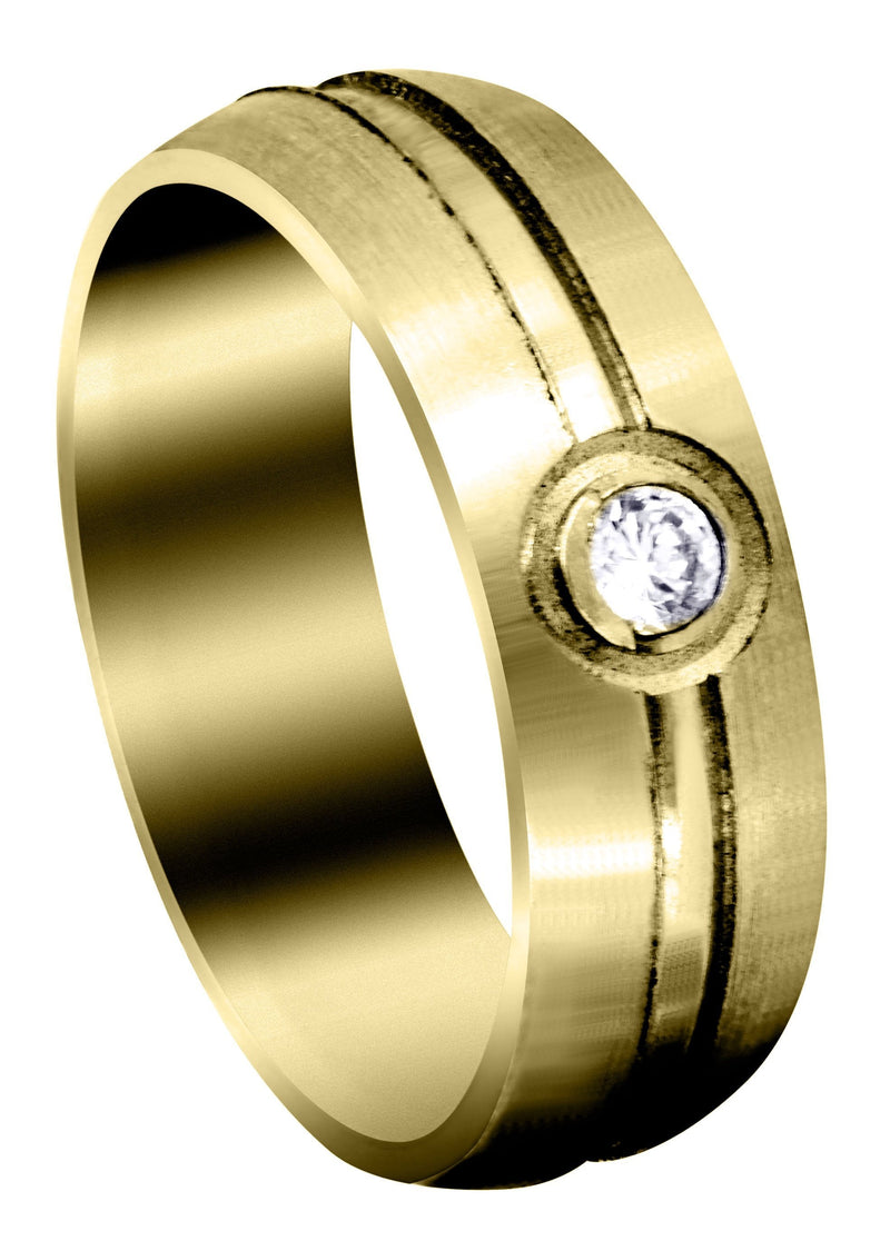 Yellow Gold Diamond Mens Wedding Band | 0.1 Carats | Satin Finish (Erik)
