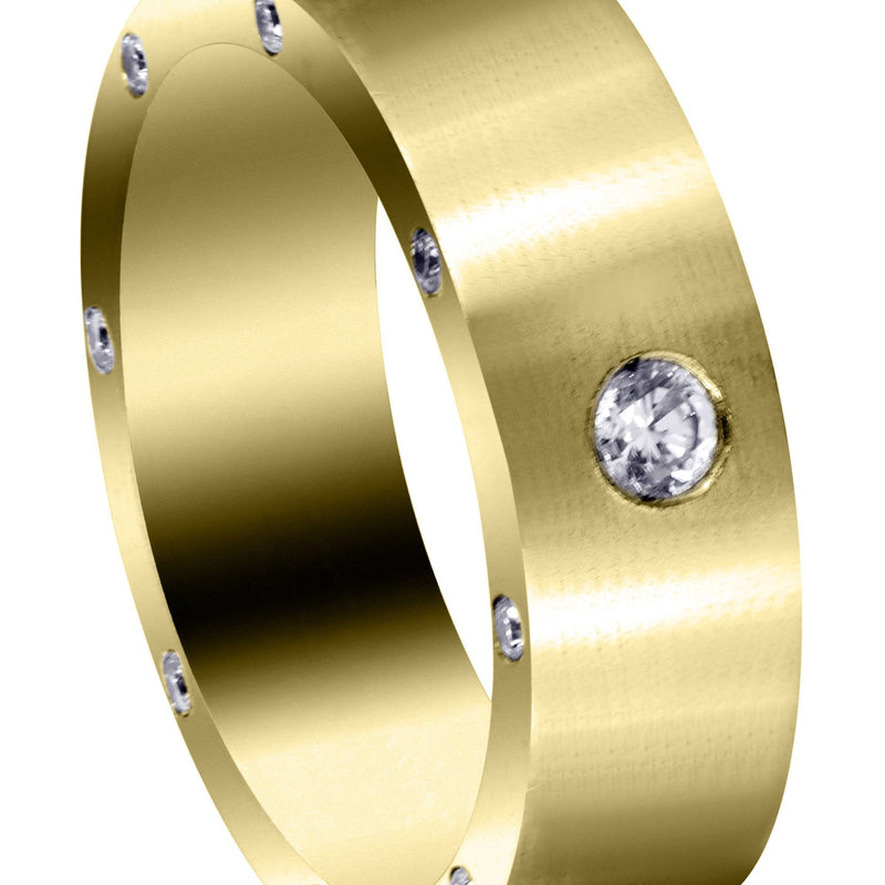 Yellow Gold Diamond Mens Wedding Band | 0.26 Carats | Satin Finish (Trenton)