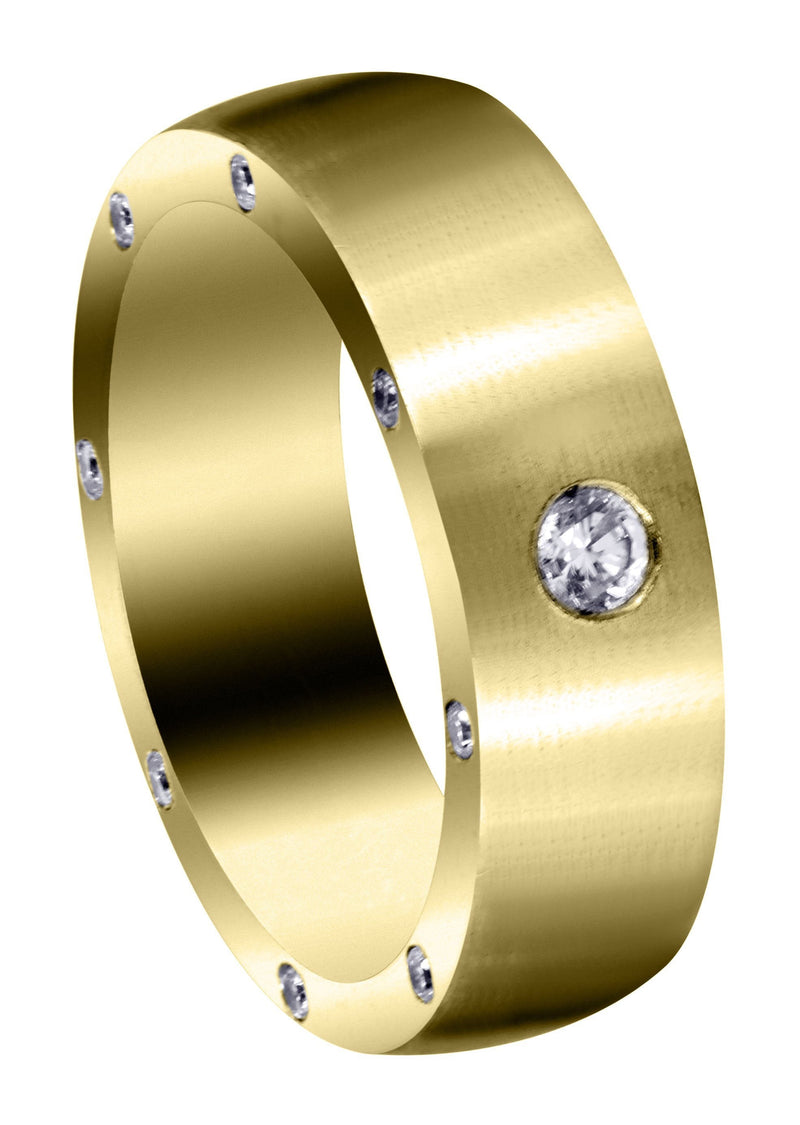 Yellow Gold Diamond Mens Wedding Band | 0.26 Carats | Satin Finish (Trenton)