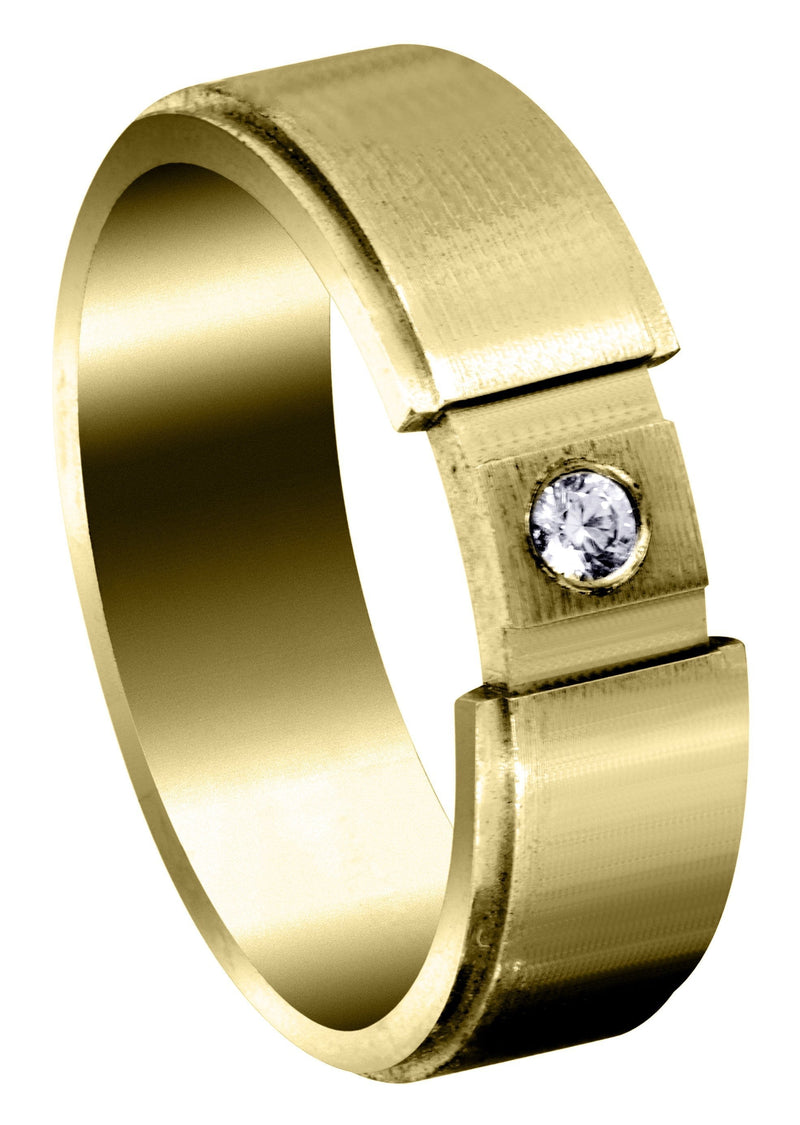 Yellow Gold Diamond Mens Wedding Band | 0.07 Carats | Satin Finish (Adriel)