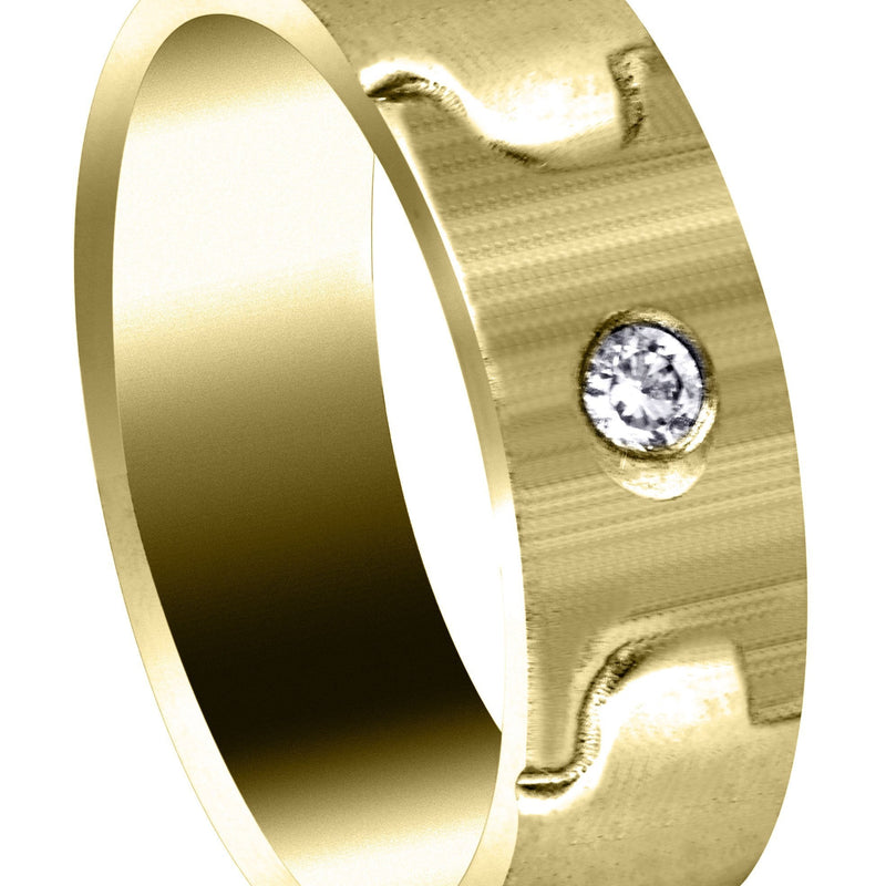 Yellow Gold Diamond Mens Wedding Band | 0.07 Carats | Cross Satin Finish (Caiden)