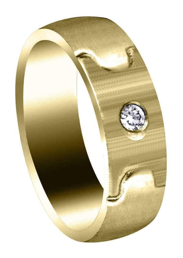 Yellow Gold Diamond Mens Wedding Band | 0.07 Carats | Cross Satin Finish (Caiden)