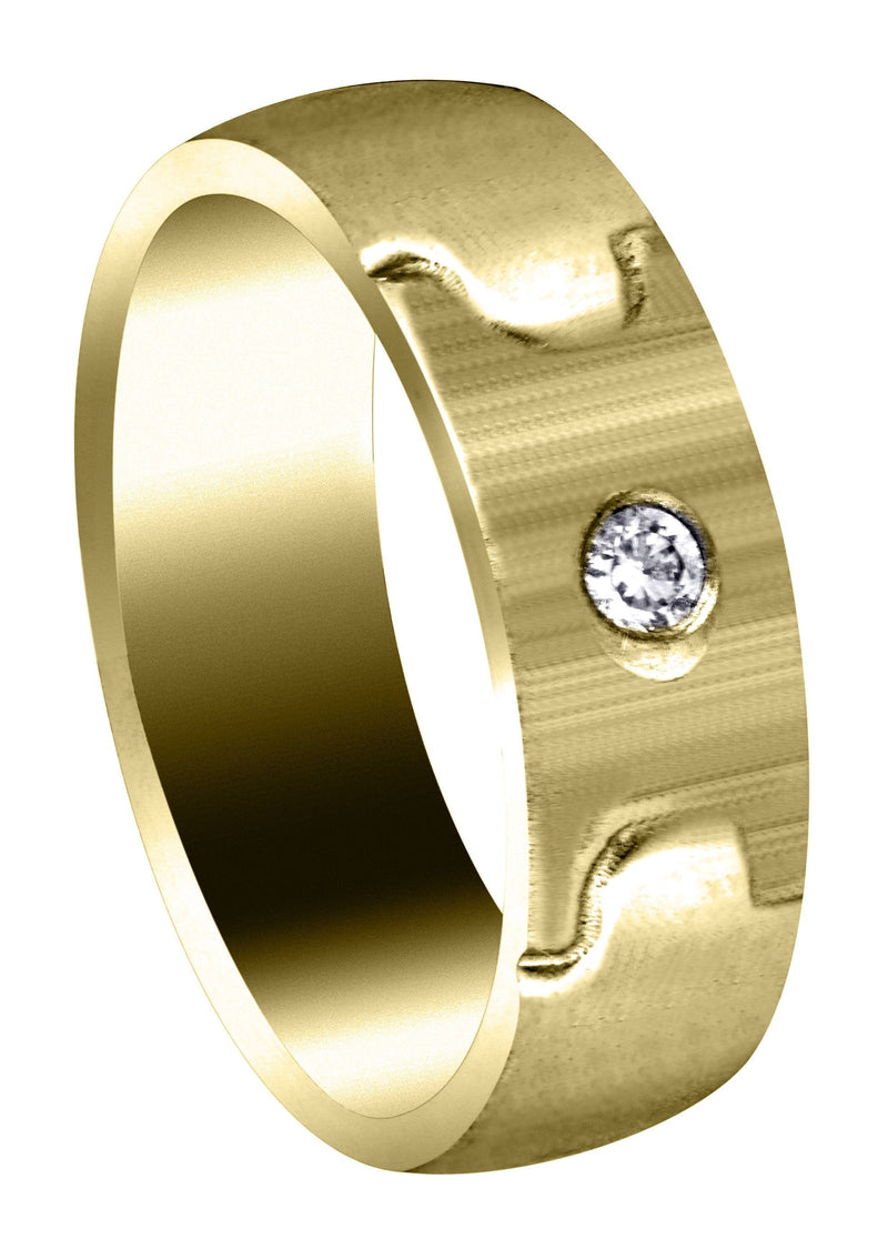 Yellow Gold Diamond Mens Wedding Band | 0.07 Carats | Cross Satin Finish (Caiden)