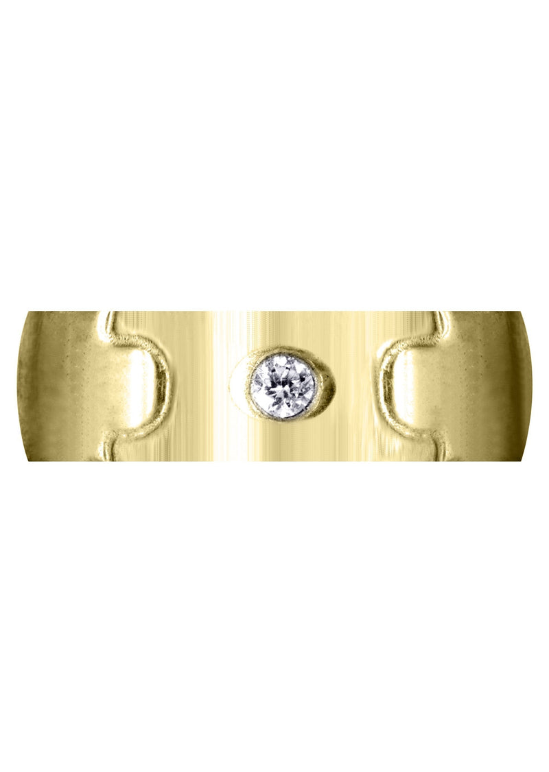 Yellow Gold Diamond Mens Wedding Band | 0.07 Carats | Cross Satin Finish (Caiden)