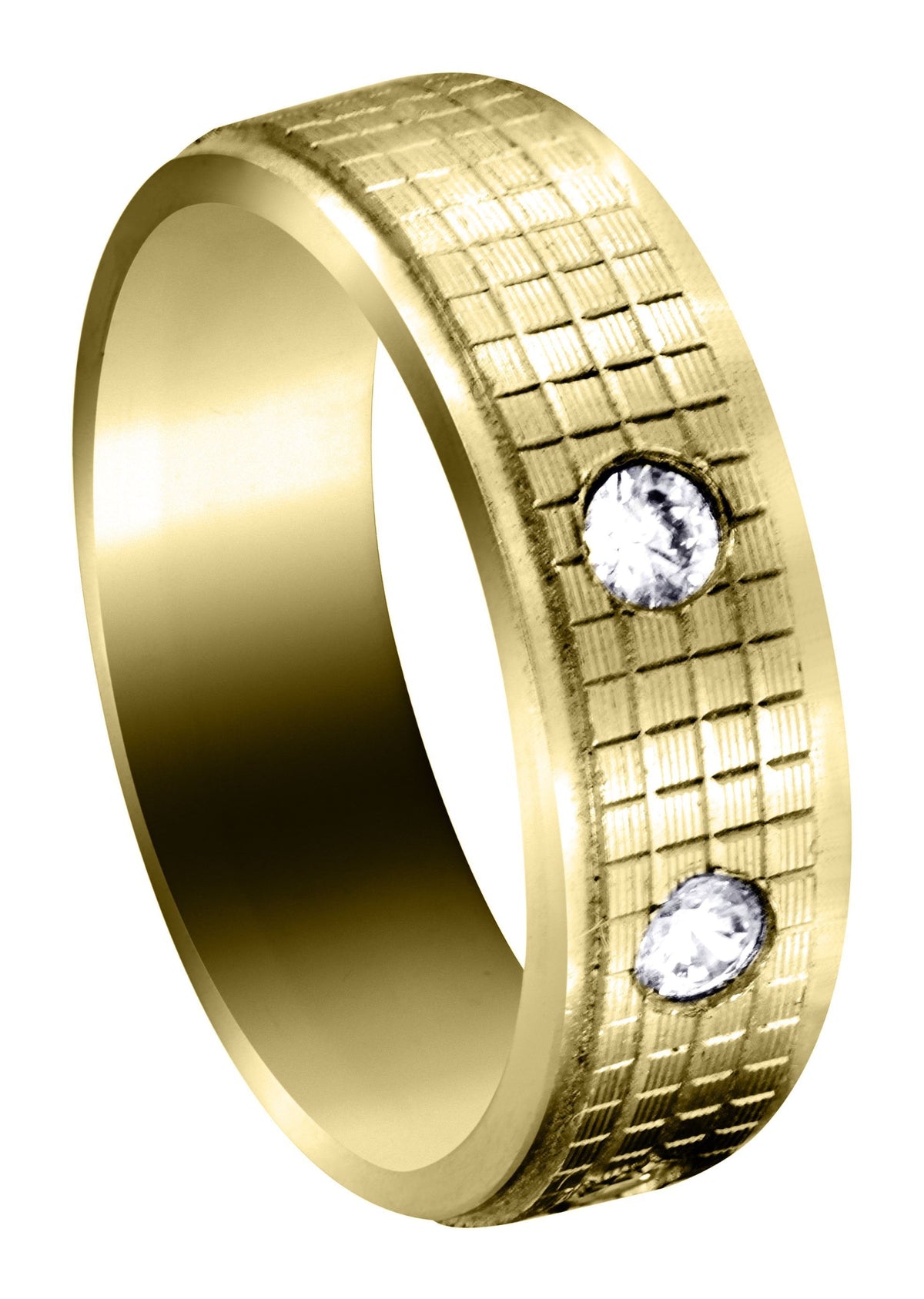 Yellow Gold Diamond Mens Wedding Band | 0.3 Carats | Diamond Cut Finish (Donovan)