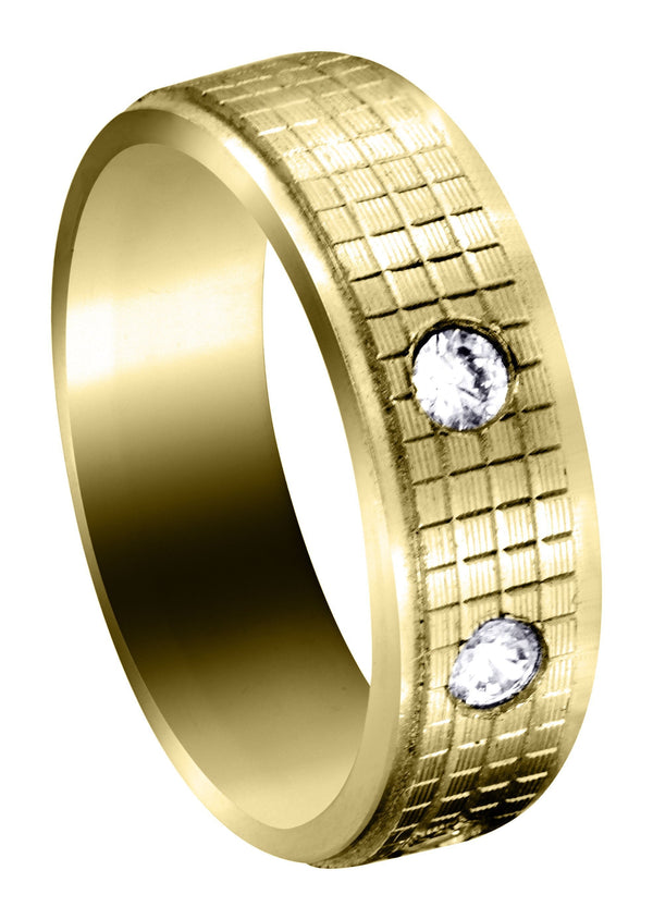 Yellow Gold Diamond Mens Wedding Band | 0.3 Carats | Diamond Cut Finish (Donovan)