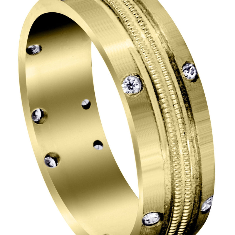 Yellow Gold Diamond Mens Wedding Band | 0.18 Carats | Satin Finish (Walker)