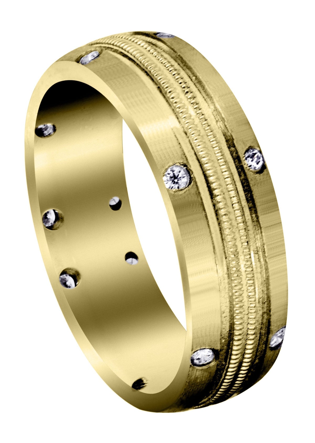 Yellow Gold Diamond Mens Wedding Band | 0.18 Carats | Satin Finish (Walker)