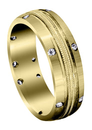 Yellow Gold Diamond Mens Wedding Band | 0.18 Carats | Satin Finish (Walker)
