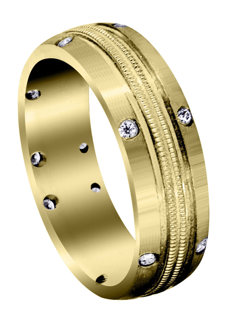Yellow Gold Diamond Mens Wedding Band | 0.18 Carats | Satin Finish (Walker)