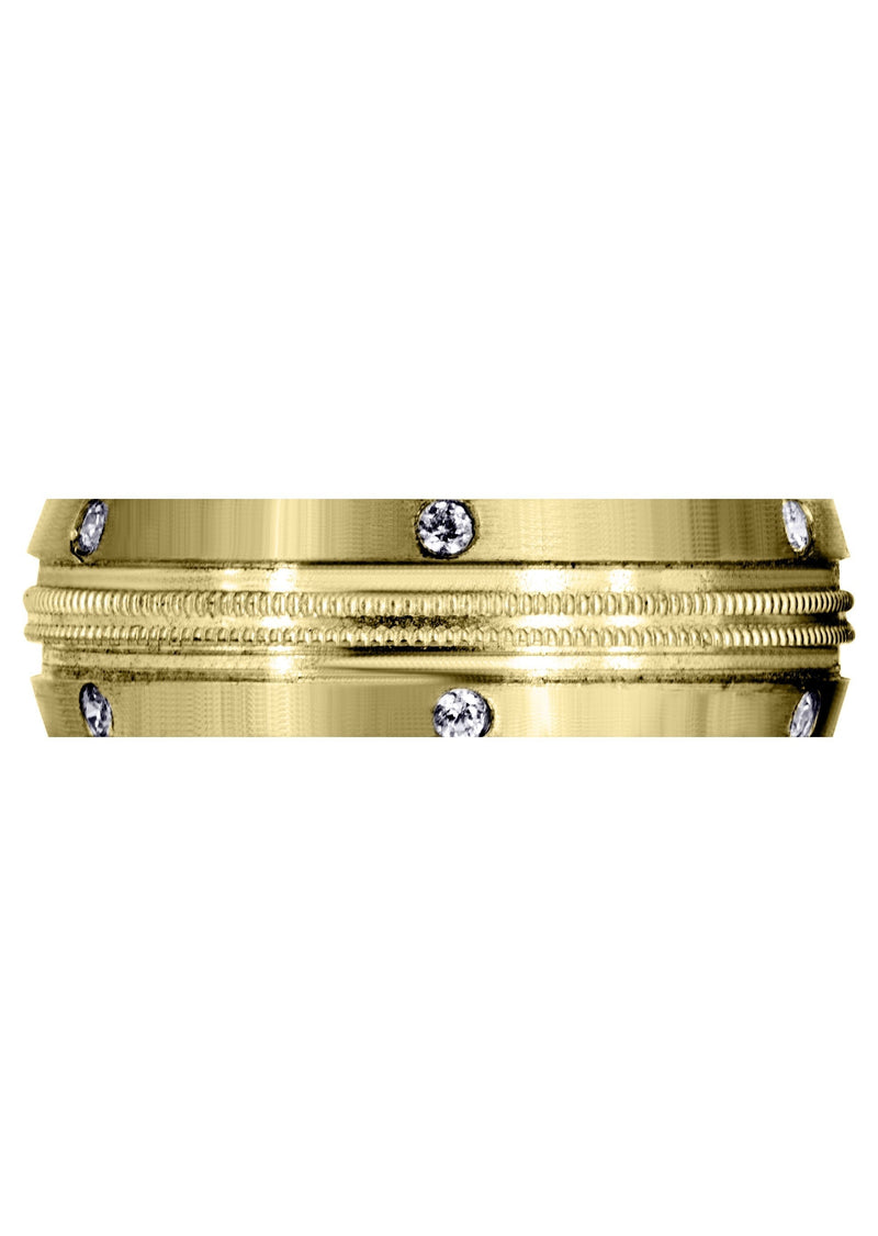 Yellow Gold Diamond Mens Wedding Band | 0.18 Carats | Satin Finish (Walker)