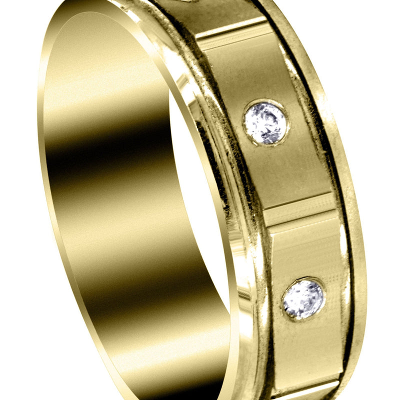 Yellow Gold Diamond Mens Wedding Band | 0.24 Carats | Satin Finish (Alexis)