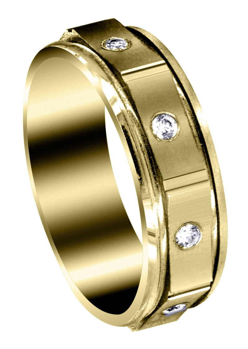 Yellow Gold Diamond Mens Wedding Band | 0.24 Carats | Satin Finish (Alexis)